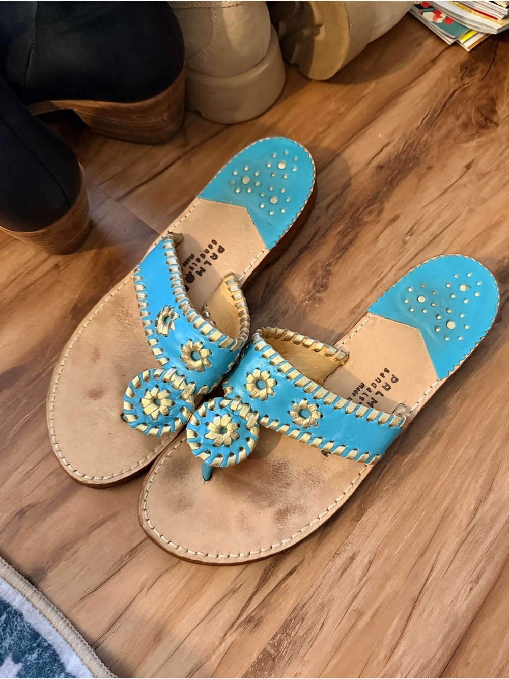 Palm Beach classic Turquoise and gold Leather Sandals